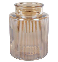 Lysglass Vase stripe amber glass 13x17cm Forpk 8stk