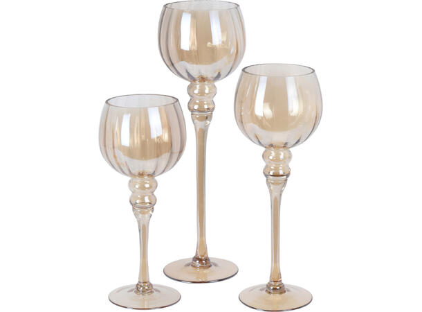 Lysglass pokalsett amber 30,35,40cm s/3 