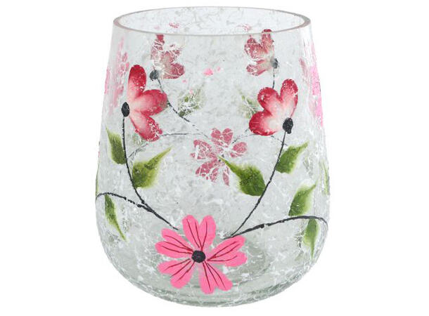 Lysglass rosa blomstret glass 9x9x10cm 