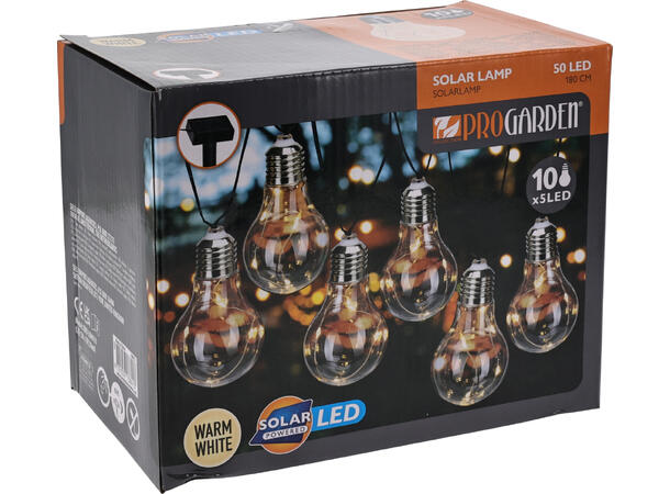 Lyslenke Solar 10stk lyspærer m/5 LED 6-8 timer lystid etter opplading 