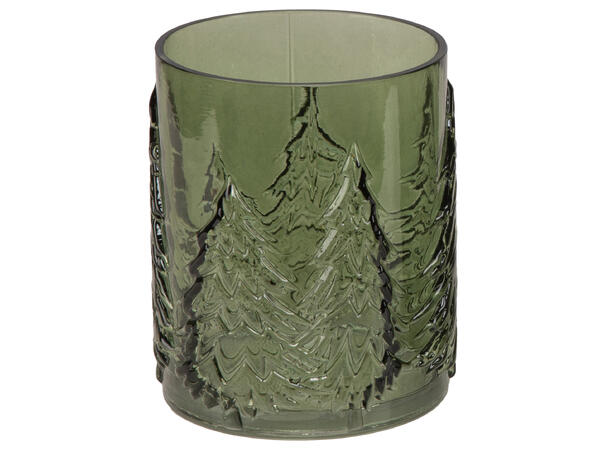 Lyslykt glass skog/trær grønn h:13cm Lysglass til kubbelys 
