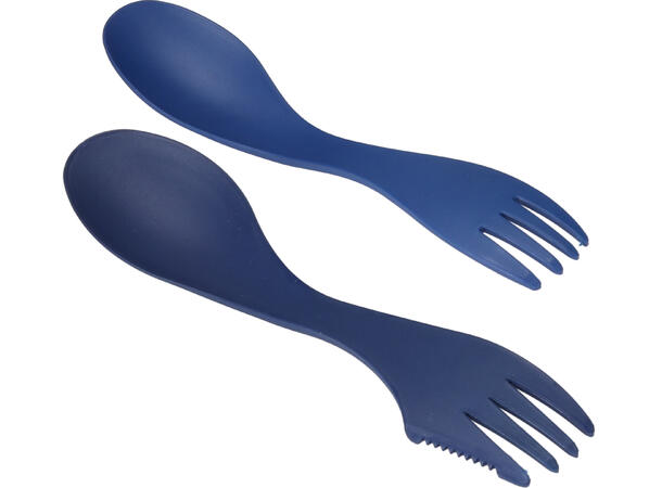Matboks 19,5x19x6,5cm + bestikk 3ass s/4 PP-materiale blå,oker,grå 