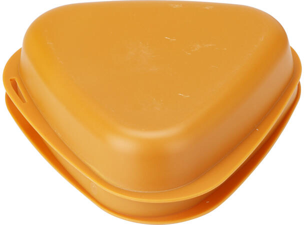 Matboks 19,5x19x6,5cm + bestikk 3ass s/4 PP-materiale blå,oker,grå 