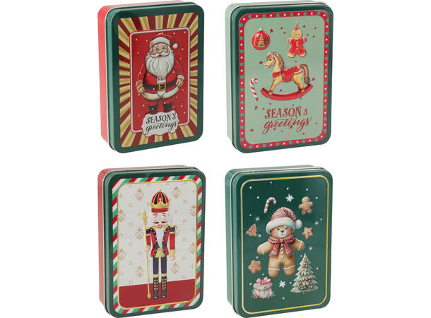 Metallboks Julemotiv 13x9x4cm 4ass Display 16stk 