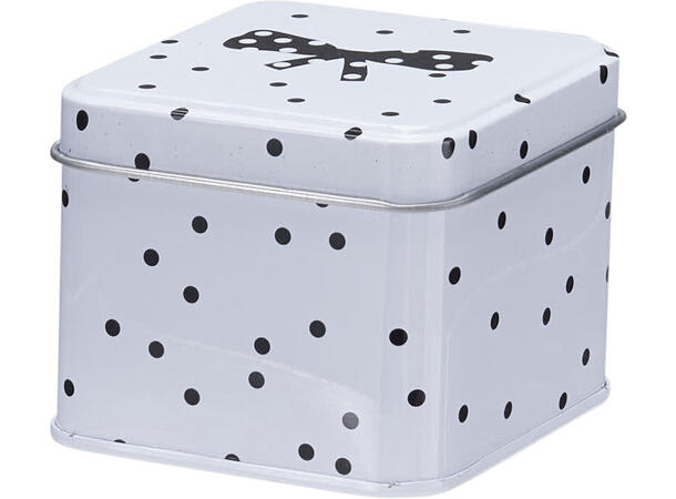 Metallboks Svart/Hvit Sløyfe Hjerte 3ass Display 12stk  8x8x6cm 