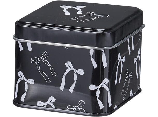 Metallboks Svart/Hvit Sløyfe Hjerte 3ass Display 12stk  8x8x6cm 