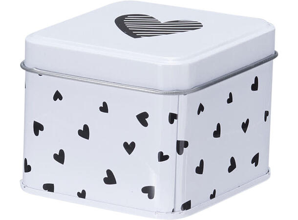 Metallboks Svart/Hvit Sløyfe Hjerte 3ass Display 12stk  8x8x6cm 