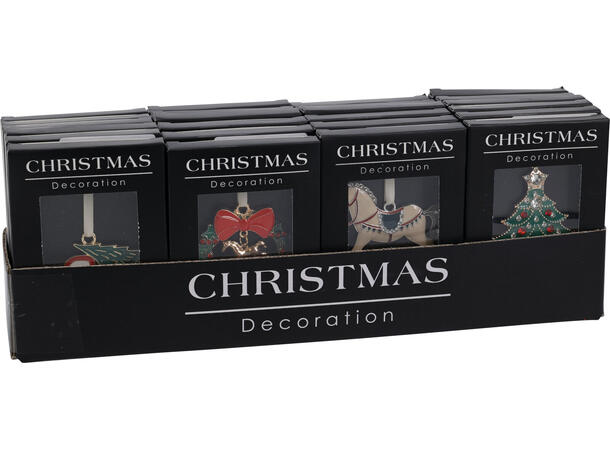 Metalldekor juledesign m/bånd 4ass Display 24stk 