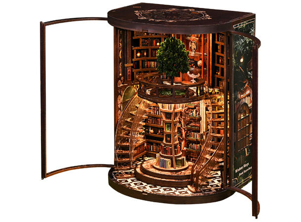 Mini hus DIY Visdommen 13,5x16,5x21cm MDF, papir, stoff. LED lys, uten batteri 