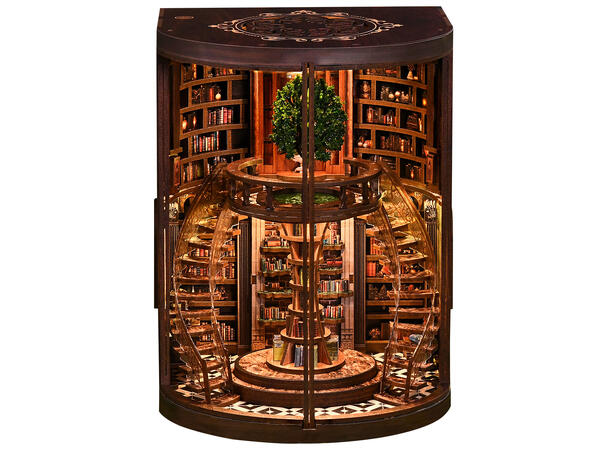 Mini hus DIY Visdommen 13,5x16,5x21cm MDF, papir, stoff. LED lys, uten batteri 