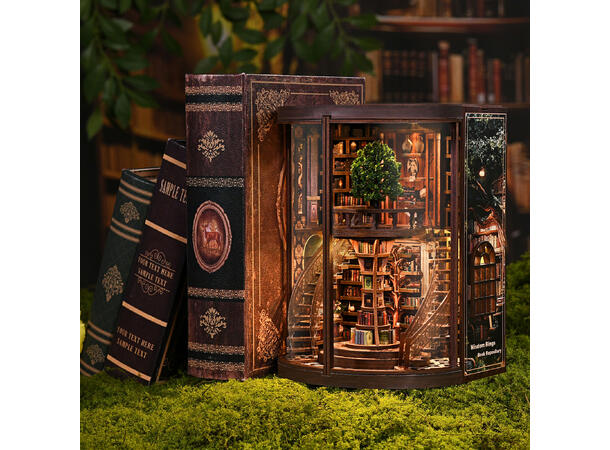 Mini hus DIY Visdommen 13,5x16,5x21cm MDF, papir, stoff. LED lys, uten batteri 