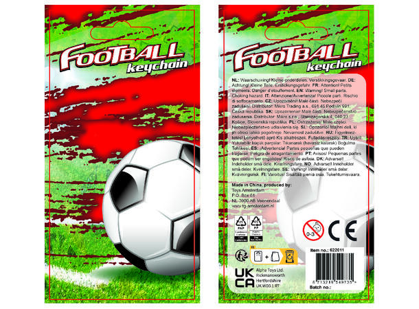 Nøkkelring Fotball 10cm 3ass Forpk 24stk Blisterpakket 