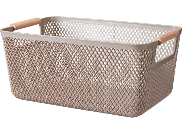 Oppbevaringskurv 31x20x14cm 3ass PP med bøkehåndtak 