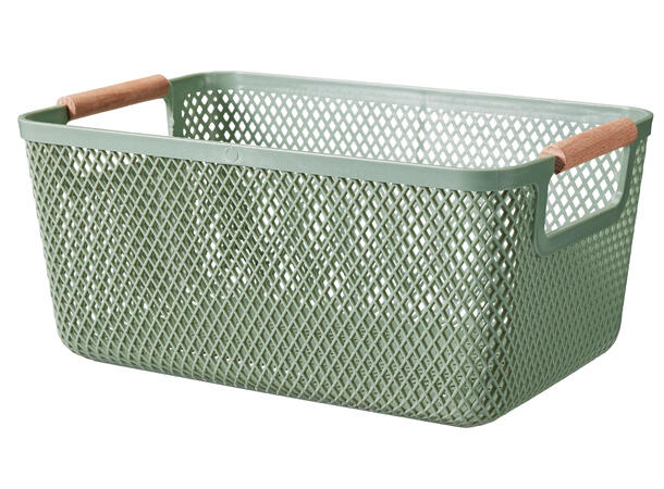 Oppbevaringskurv 31x20x14cm 3ass PP med bøkehåndtak 
