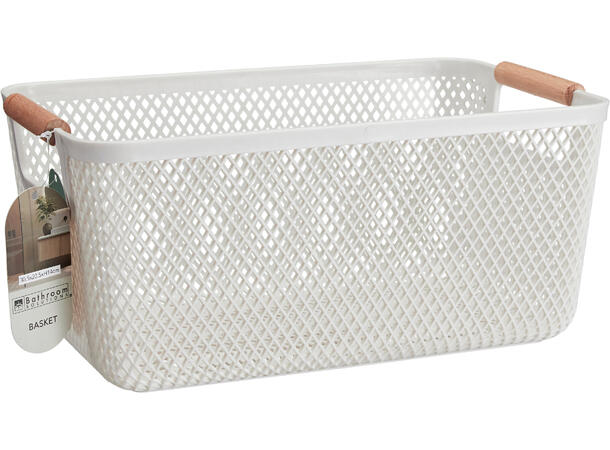 Oppbevaringskurv 31x20x14cm 3ass PP med bøkehåndtak 
