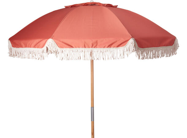 Parasoll m/trestang dia:180cm Terracotta UV50+, frynser, 180gram m2. Polyester 