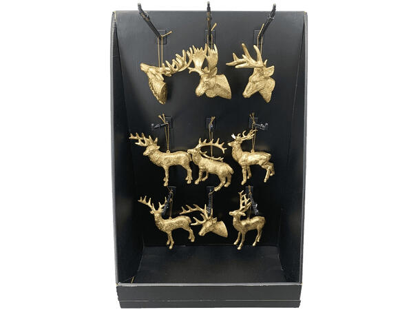 Reinsdyr henge gull plastikk 9ass Display 54 stk 13x12,5cm 
