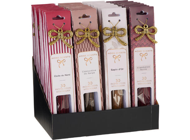 Røkelsespinner 30stk m/holder 4ass Display 12stk Burgunder Rosa Lilla Hvit 