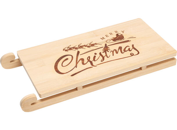 Serveringsbrett Slede bambus 32x14,5cm Tekst: Merry Christmas 
