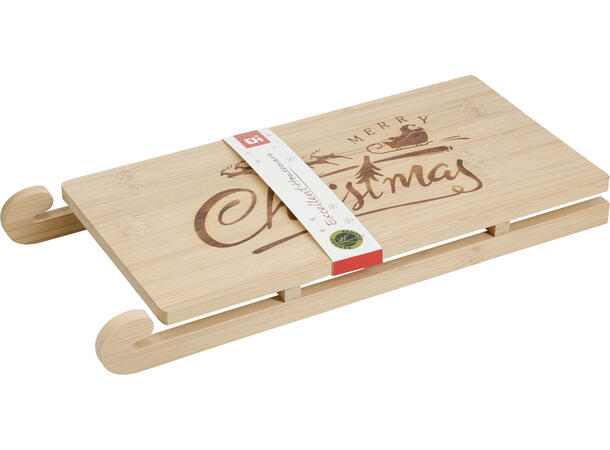 Serveringsbrett Slede bambus 32x14,5cm Tekst: Merry Christmas 