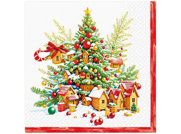 Serviett Juletre og julehus Lunsjserviett 20 stk 3-lags 33x33cm 