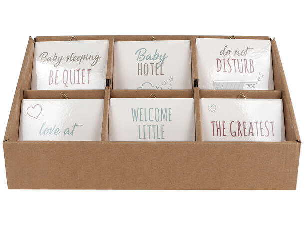 Skilt Baby keramikk m/krok 10x10cm 6ass 