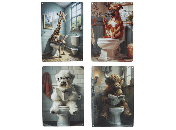 Skilt Toalett dyremotiv 20x30cm 4ass Forpakning: 24stk 