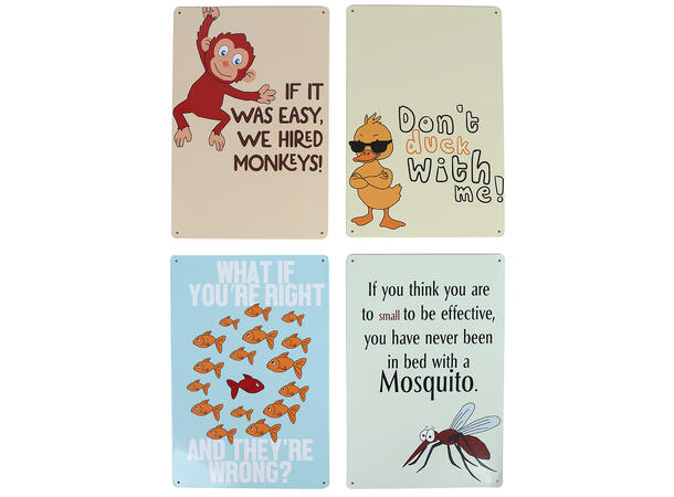 Skilt morsomme dyr metall 20x30cm 4ass 