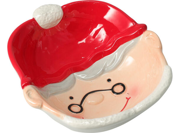 Skål nissefar/mor rød/hvit 16x13cm 2ass Vekt:285gram Dolomite keramikk 