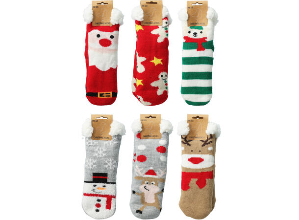 Sokk jul sherpafleece m/pels 6ass Forpk 12par One size 