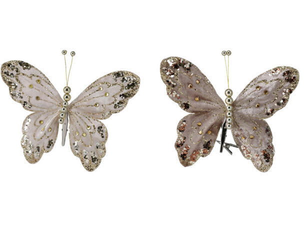 Sommerfugl m/klype 2stk 18x12cm 3ass Beige Brun 