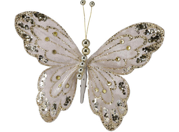 Sommerfugl m/klype 2stk 18x12cm 3ass Beige Brun 