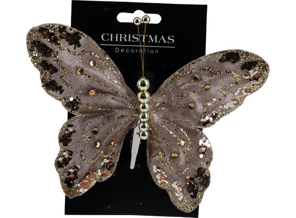 Sommerfugl m/klype 2stk 18x12cm 3ass Beige Brun 