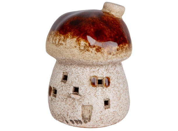 Sopp rustikk hvit keramikk LED 7x8,5cm Batteri: 2xLR44 