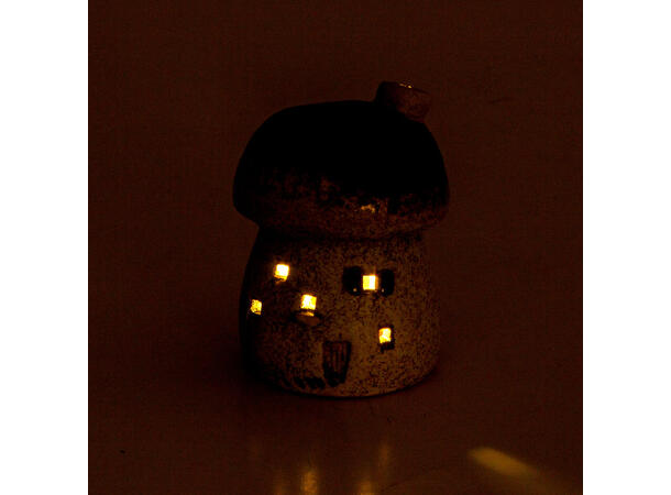 Sopp rustikk hvit keramikk LED 7x8,5cm Batteri 2xLR44 