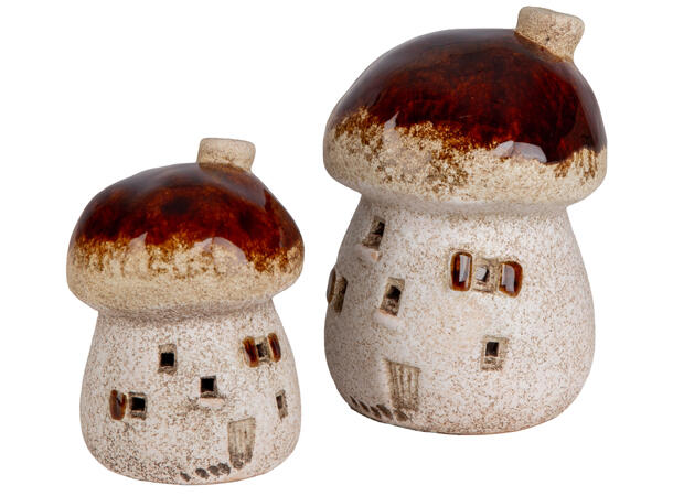 Sopp rustikk hvit keramikk LED 7x8,5cm Batteri 2xLR44 