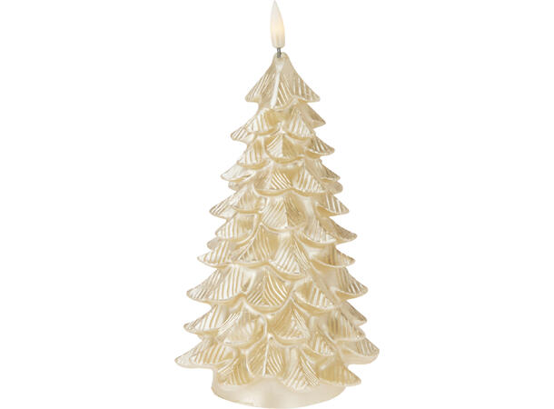 Stearinlys LED Juletre gull timer 17cm Batt: 2xAA Timer:6/18 Display med 12 stk 