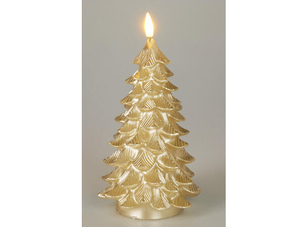 Stearinlys LED Juletre gull timer 17cm Batt: 2xAA Timer:6/18 Display med 12 stk 