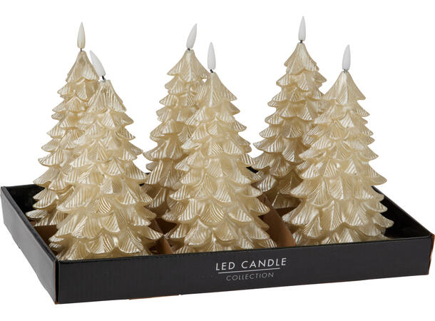 Stearinlys LED Juletre gull timer 17cm Display 12stk Batteri 2xAA Timer 6/18 