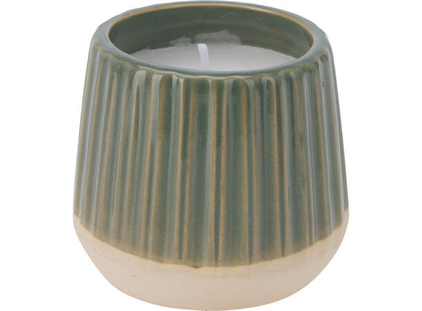 Stearinlys i keramikk krukke 7x6cm 4ass Farge: Krem, burgunder, amber, grønn 