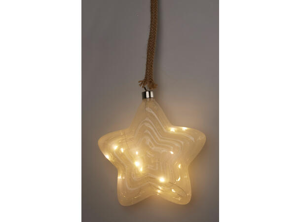 Stjerne 15LED hvit/amber glass 16cm 2ass Batteri: 2xAAA Timer 8/16 Tau:80cm 