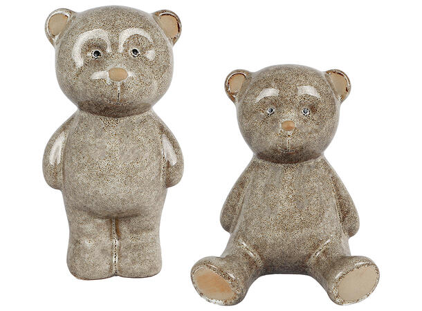 Teddybjørn beige keramikk h:14/11cm 2ass 