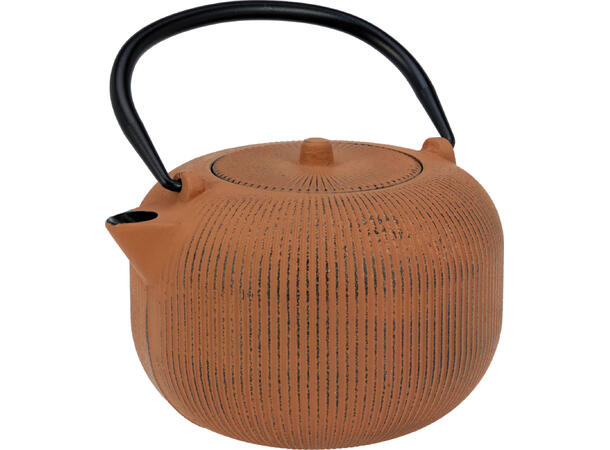 Tekanne brunt jern m/stål 16x14,5x10,5cm Vekt: 1530 gram Volum: 1 liter 