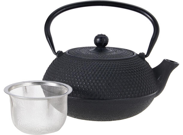 Tekanne støpejern 500ml svart 16x14,5cm Emaljert, Te-sil i rustfritt stål 