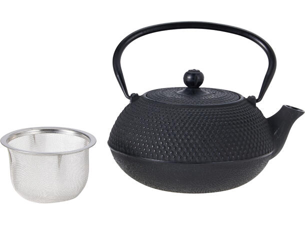 Tekanne støpejern 500ml svart 16x14,5cm Emaljert, Te-sil i rustfritt stål 