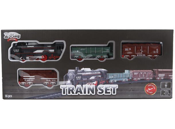 Togbane m/lys lokomotiv 3 vogner 45cm Totalt 16deler 