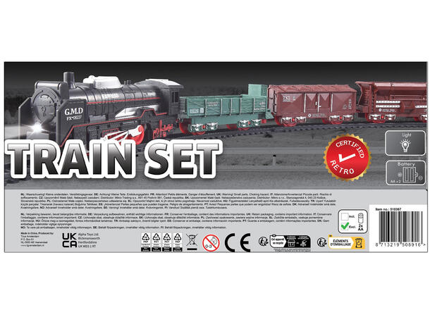 Togbane m/lys lokomotiv 3 vogner 45cm Totalt 16deler 