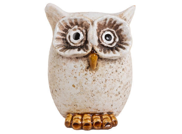 Ugle sittende beige keramikk 6x8,2cm 
