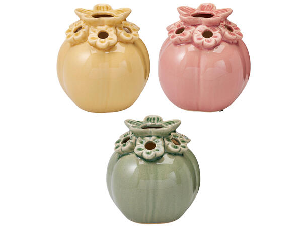 Vase med blomsterhull 17cm 3ass Porselen 
