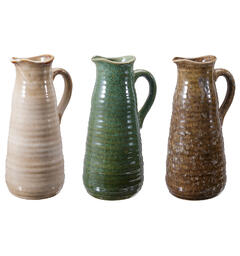Vase med hank keramikk 12,5x24cm 3ass